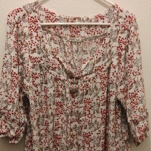 Indigo Soul Red and White Floral Blouse